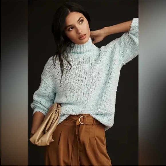 Anthropologie The Need-It Oversized Mock Neck Sweater Delicate Blue L - Picture 1 of 16